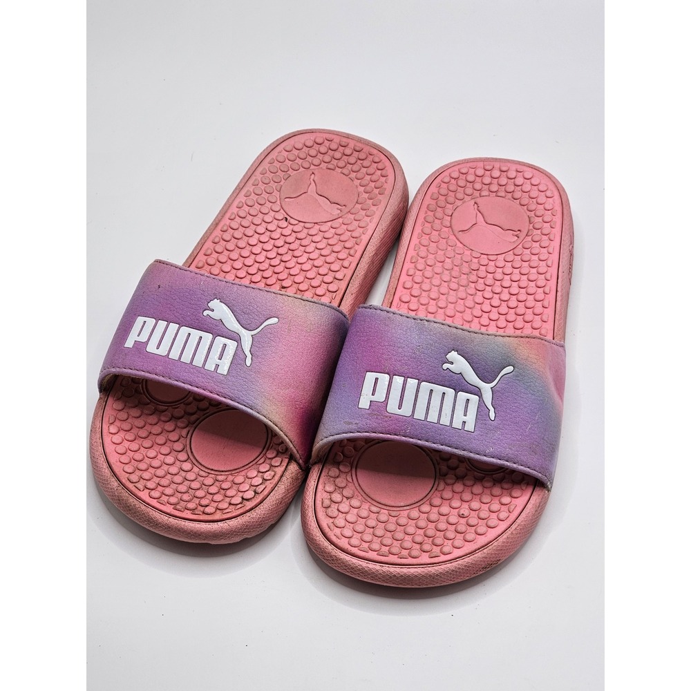 Puma Cool Cat Women Pink Purple Ombre Slide Sandals Size 7 Athletic Shower Shoes